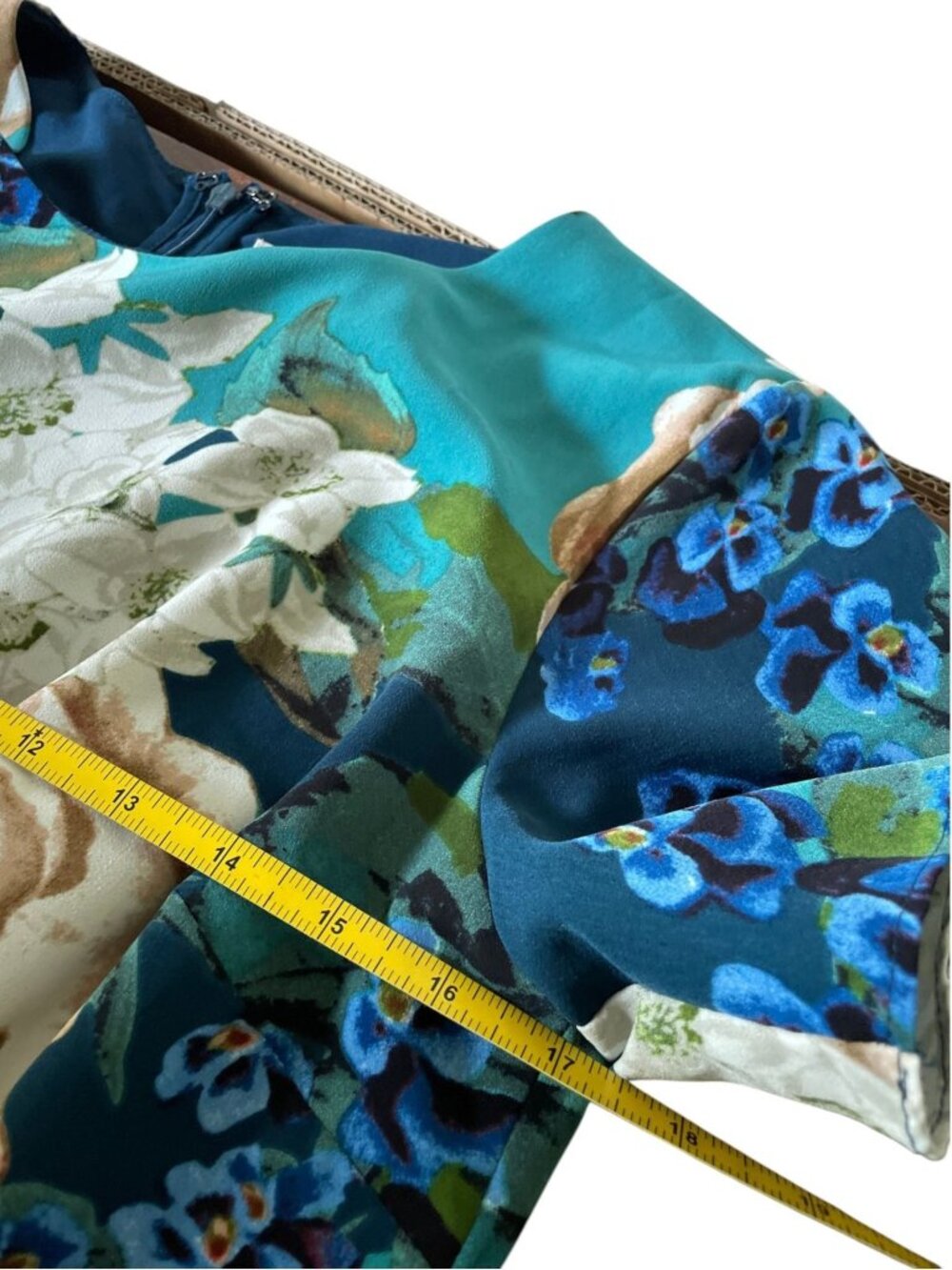 Anthropologie Corey Lynn Calter Paeonia Dress Teal Floral Fit & Flare Size 8 Cot - Picture 7 of 10